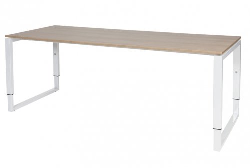 Schaffenburg Domino Plus bureau hoogte instelbaar (62-85cm) met 200x80cm'zwevend'kersen licht 20mm blad en wit (RAL9010) O-poot frame