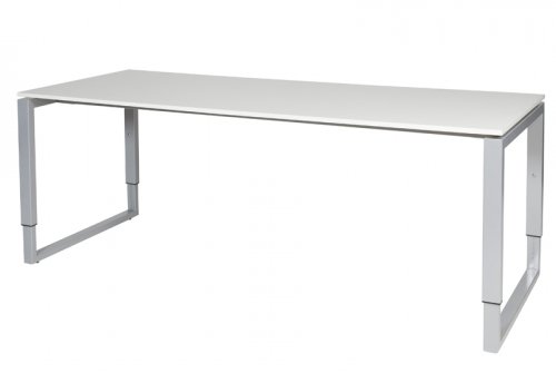 Schaffenburg Domino Plus bureau hoogte instelbaar (62-85cm) met 200x80cm'zwevend'licht grijs 20mm blad en aluminium (RAL9006) O-poot frame