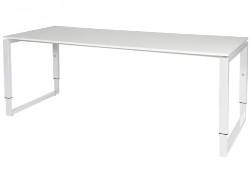 Schaffenburg Domino Plus bureau hoogte instelbaar (62-85cm) met 200x80cm'zwevend'licht grijs 20mm blad en wit (RAL9010) O-poot frame
