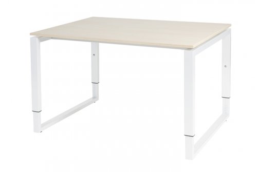 Schaffenburg Domino Plus bureau hoogte instelbaar(62 85cm)met 120x90cm'zwevend'lindberg eiken 20mm blad en wit(RAL9010)O poot frame