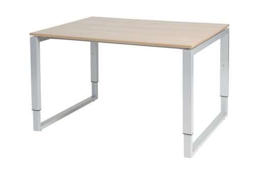 Schaffenburg Domino Plus bureau hoogte instelbaar (62-85cm) met 120x90cm'zwevend'kersen licht 20mm blad en aluminium (RAL9006) O-poot frame