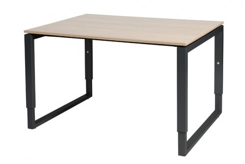 Schaffenburg Domino Plus bureau hoogte instelbaar (62-85cm) met 120x90cm'zwevend'kersen licht 20mm blad en zwart (RAL9011) O-poot frame