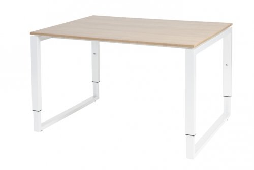 Schaffenburg Domino Plus bureau hoogte instelbaar (62-85cm) met 120x90cm'zwevend'kersen licht 20mm blad en wit (RAL9010) O-poot frame