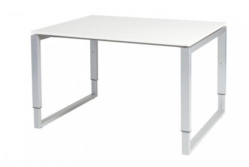 Schaffenburg Domino Plus bureau hoogte instelbaar (62-85cm) met 120x90cm'zwevend'licht grijs 20mm blad en aluminium (RAL9006) O-poot frame