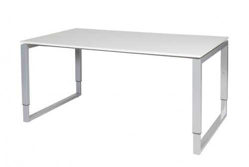 Schaffenburg Domino Plus bureau hoogte instelbaar (62-85cm) met 160x90cm'zwevend'krijtwit 20mm blad en aluminium (RAL9006) O-poot frame