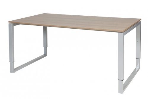 Schaffenburg Domino Plus bureau hoogte instelbaar (62-85cm) met 160x90cm'zwevend'kersen licht 20mm blad en aluminium (RAL9006) O-poot frame