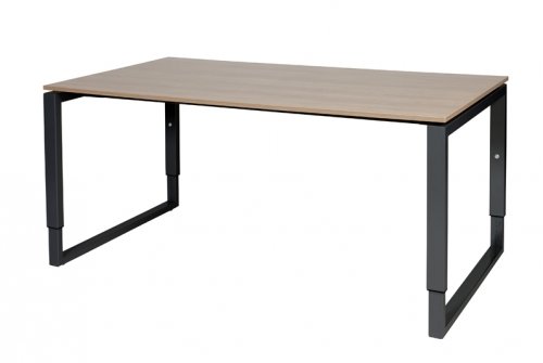 Schaffenburg Domino Plus bureau hoogte instelbaar (62-85cm) met 160x90cm'zwevend'kersen licht 20mm blad en zwart (RAL9011) O-poot frame