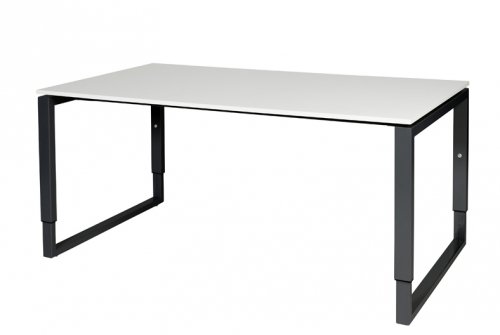 Schaffenburg Domino Plus bureau hoogte instelbaar (62-85cm) met 160x90cm'zwevend'licht grijs 20mm blad en zwart (RAL9011) O-poot frame