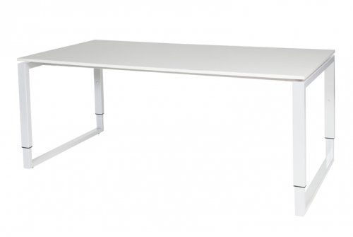Schaffenburg Domino Plus bureau hoogte instelbaar (62-85cm) met 180x90cm'zwevend'krijtwit 20mm blad en wit (RAL9010) O-poot frame