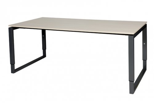 Schaffenburg Domino Plus bureau hoogte instelbaar (62-85cm) met 180x90cm'zwevend'lindberg eiken 20mm blad en zwart (RAL9011) O-poot frame