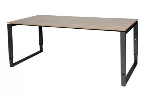 Schaffenburg Domino Plus bureau hoogte instelbaar (62-85cm) met 180x90cm'zwevend'kersen licht 20mm blad en zwart (RAL9011) O-poot frame