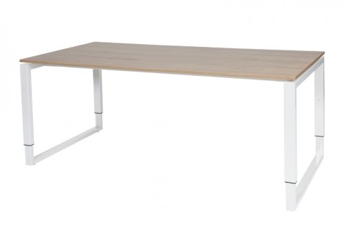 Schaffenburg Domino Plus bureau hoogte instelbaar (62-85cm) met 180x90cm'zwevend'kersen licht 20mm blad en wit (RAL9010) O-poot frame