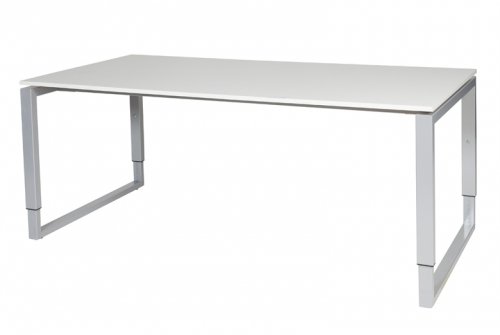 Schaffenburg Domino Plus bureau hoogte instelbaar (62-85cm) met 180x90cm'zwevend'licht grijs 20mm blad en aluminium (RAL9006) O-poot frame