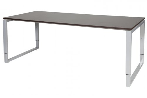 Schaffenburg Domino Plus bureau hoogte instelbaar (62-85cm) met 200x90cm'zwevend'wenge donker 20mm blad en aluminium (RAL9006) O-poot frame
