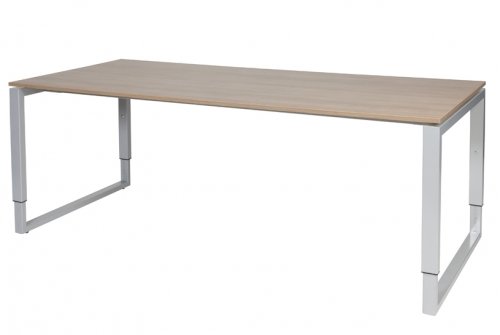 Schaffenburg Domino Plus bureau hoogte instelbaar (62-85cm) met 200x90cm'zwevend'kersen licht 20mm blad en aluminium (RAL9006) O-poot frame