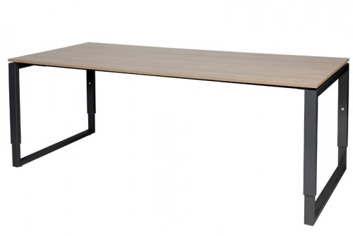 Schaffenburg Domino Plus bureau hoogte instelbaar (62-85cm) met 200x90cm'zwevend'kersen licht 20mm blad en zwart (RAL9011) O-poot frame