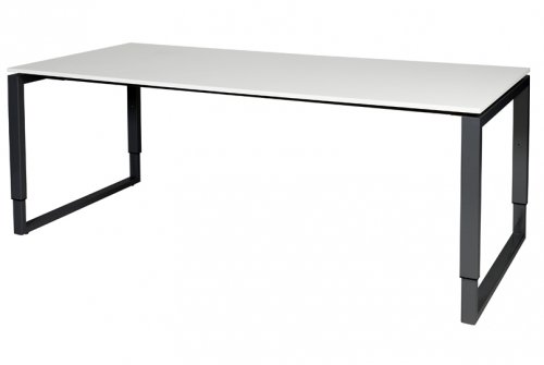 Schaffenburg Domino Plus bureau hoogte instelbaar (62-85cm) met 200x90cm'zwevend'licht grijs 20mm blad en zwart (RAL9011) O-poot frame