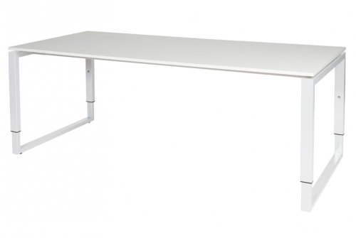 Schaffenburg Domino Plus bureau hoogte instelbaar (62-85cm) met 200x90cm'zwevend'licht grijs 20mm blad en wit (RAL9010) O-poot frame