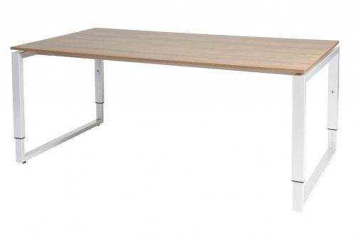 Schaffenburg Domino Plus vergadertafel hoogte instelbaar (62-85cm) met 180x100cm'zwevend'kersen licht 20mm blad en wit (RAL9010) O-poot frame
