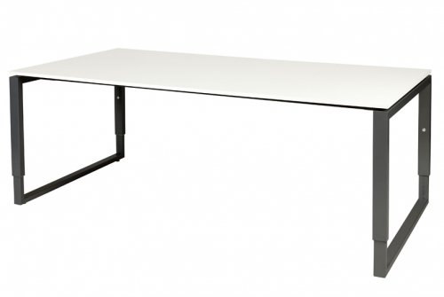 Schaffenburg Domino Plus vergadertafel hoogte instelbaar (62-85cm) met 200x100cm'zwevend'krijtwit 20mm blad en zwart (RAL9011) O-poot frame
