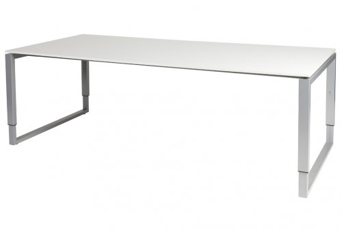Schaffenburg Domino Plus vergadertafel hoogte instelbaar (62-85cm) met 220x100cm'zwevend'krijtwit 20mm blad en aluminium (RAL9006) O-poot frame
