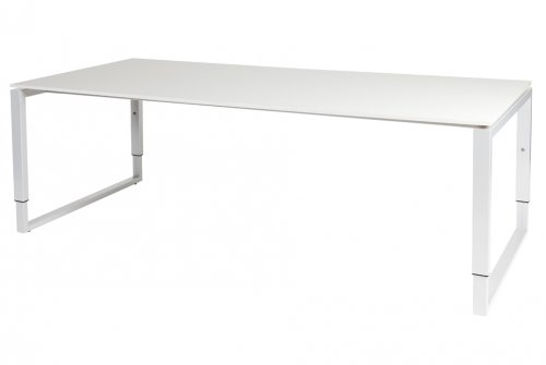 Domino Plus vergadertafel, hoogte instelbaar (62-85cm) met 220x100cm 'zwevend' 20mm blad en O-poot frame