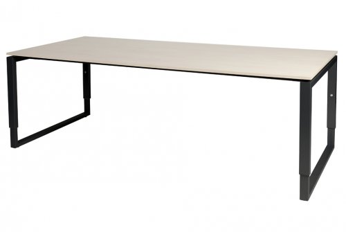 Schaffenburg Domino Plus vergadertafel hoogte instelbaar (62-85cm) met 220x100cm'zwevend'lindberg eiken 20mm blad en zwart (RAL9011) O-poot frame