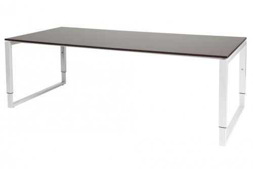 Schaffenburg Domino Plus vergadertafel hoogte instelbaar (62-85cm) met 220x100cm'zwevend'wenge donker 20mm blad en wit (RAL9010) O-poot frame