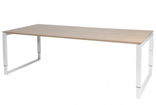 Schaffenburg Domino Plus vergadertafel hoogte instelbaar (62-85cm) met 220x100cm'zwevend'kersen licht 20mm blad en wit (RAL9010) O-poot frame