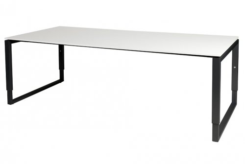 Schaffenburg Domino Plus vergadertafel hoogte instelbaar (62-85cm) met 220x100cm'zwevend'licht grijs 20mm blad en zwart (RAL9011) O-poot frame