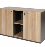 ZENO tweedeurskast met open vak en legbord 80x45x75cm licht noten/ antraciet