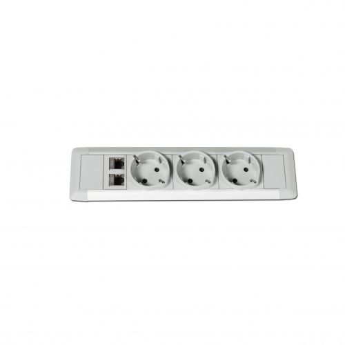 Schaffenburg Inbouw unit model Slimline Omega 2x 230V en 1x USB (cat6) aluminium incl. aansluitkabel type gst18