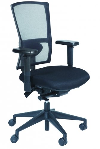 Schaffenburg bureaustoel serie NPR 400, zitting stof, verstelbare rug in mesh, voetkruis , inclusief zithoogte-verstelling, synchroonmechanisme, schuifzitting en gewichtsinstelling, inclusief lendesteun, 3D verstelbare armleggers, multifunctionele wielen