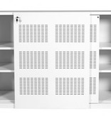 Claudius Schuifdeurkast 160x120cm (BxH) voorzien van twee akoestische deuren. Deuren voorzien van perforaties en bodem uitgerust met justeerdoppen. Interieur apart te bestellen. Uitgevoerd in staal structuurlak , ENKELZIJDIG BENADERBAAR