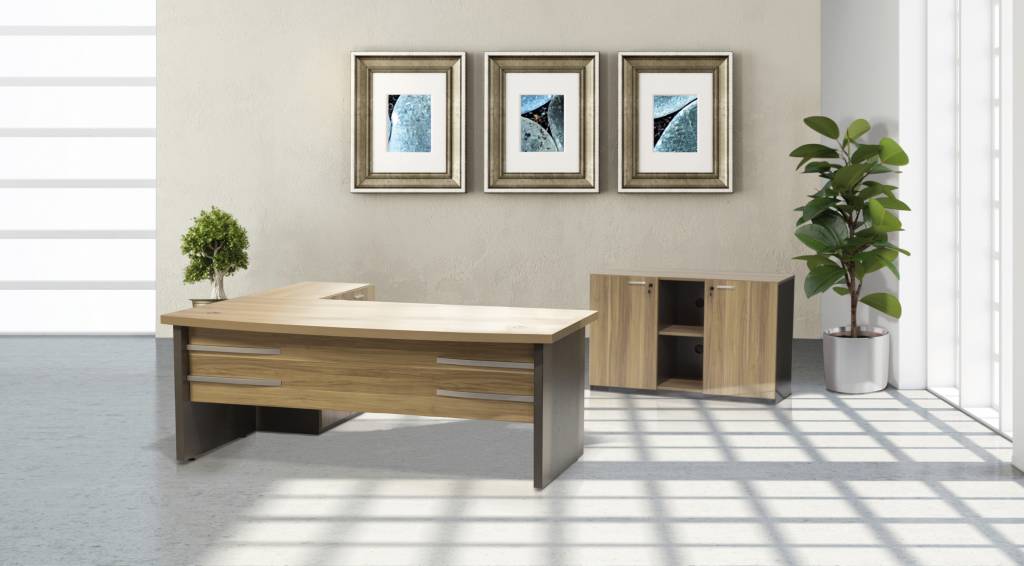 ZENO directie bureau, vaste hoogte (75cm) met 200x100cm blad en licht noten/ antraciet kleurstelling