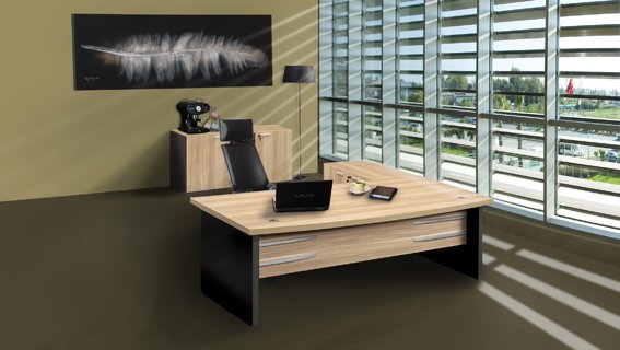 ZENO directie bureau, vaste hoogte (75cm) met 200x100cm blad en licht noten/ antraciet kleurstelling