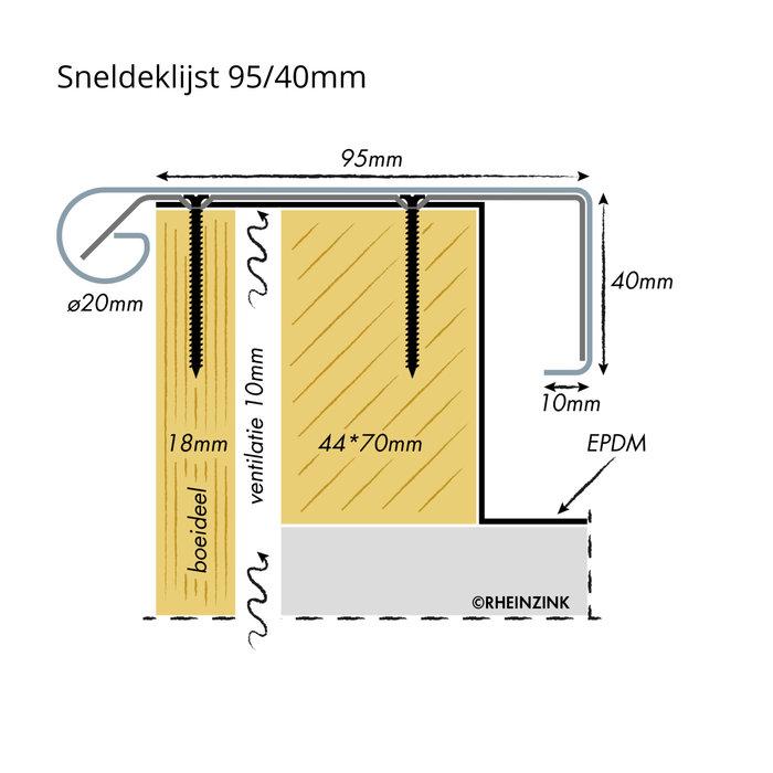 Rheinzink Zinken Quick-fix deklijst 90 graden - 3 meter (zonder solderen)