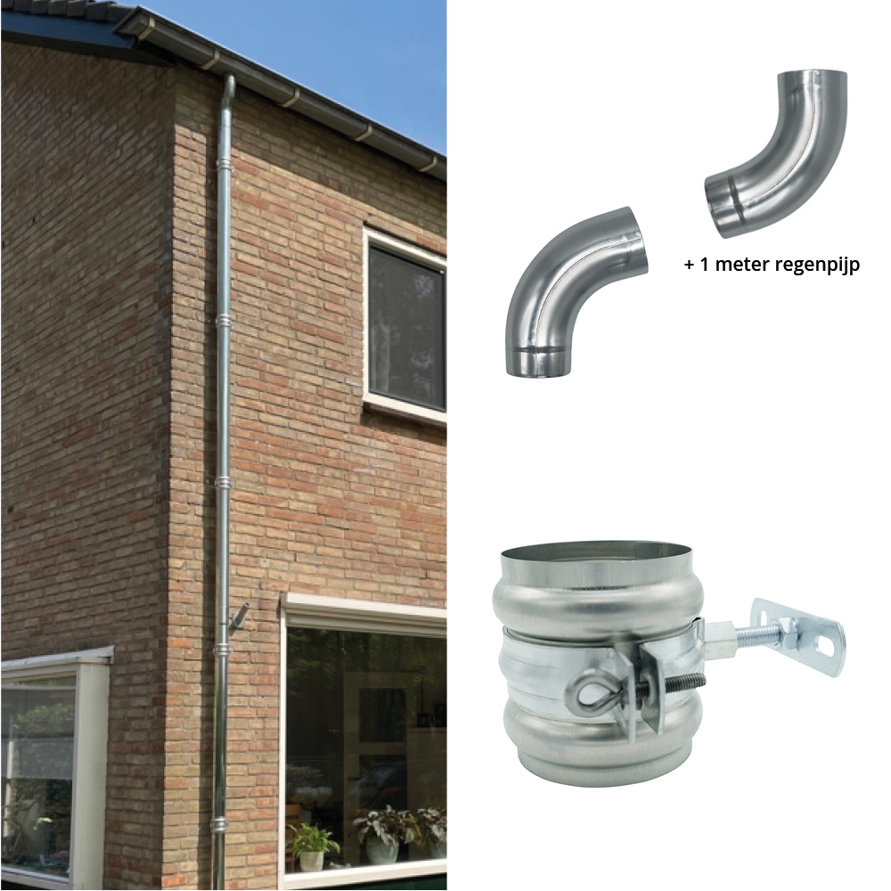 Nedzink Complete zinken regenpijp set 80mm – keuze uit 3 t/m 9,85 meter hoogte, met zinken beugels, RVS bevestiging en optionele sprongset