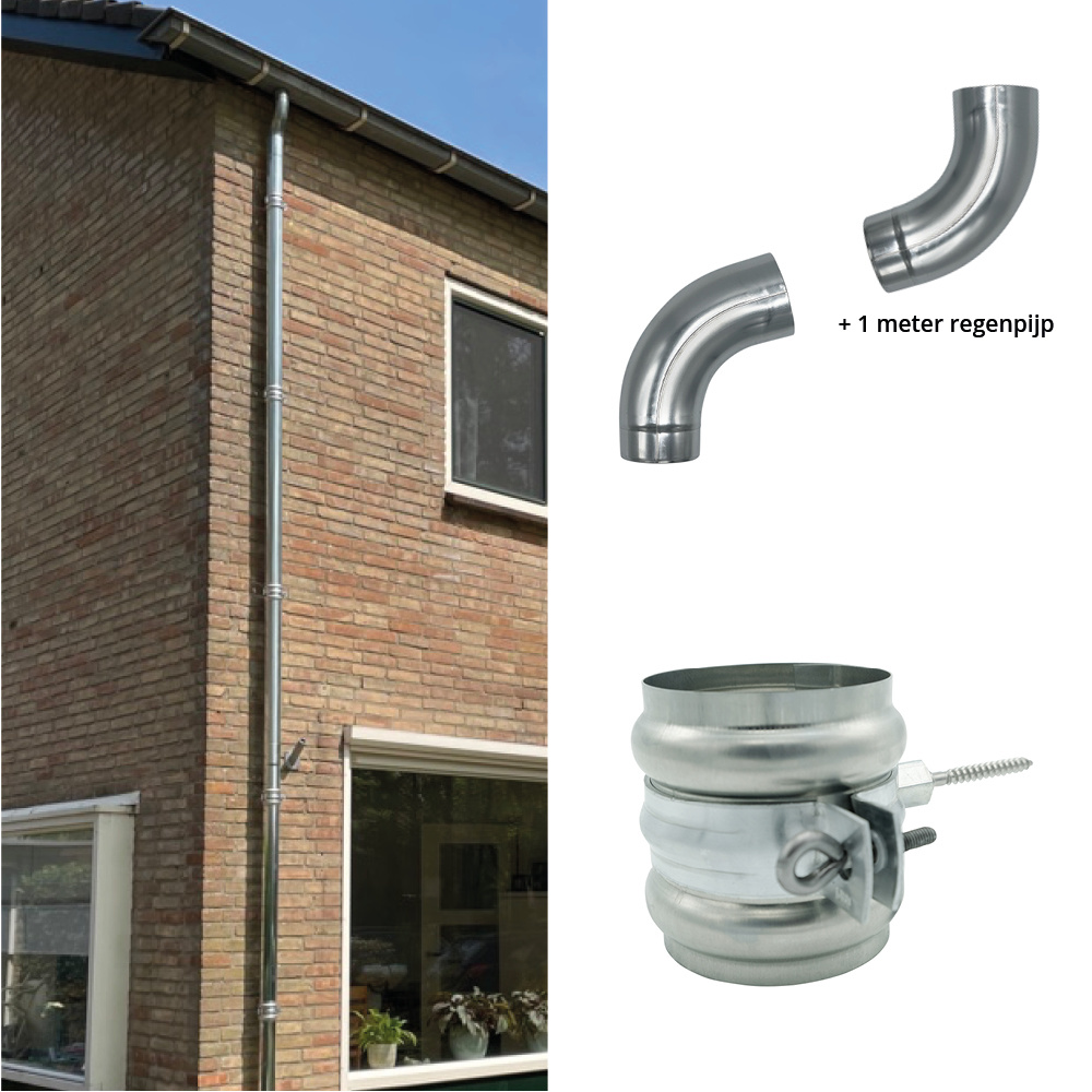 Nedzink Complete zinken regenpijp set 80mm – keuze uit 3 t/m 9,85 meter hoogte, met zinken beugels, RVS bevestiging en optionele sprongset