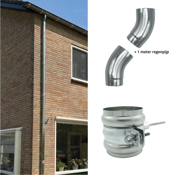 Nedzink Complete zinken regenpijp set 80mm – keuze uit 3 t/m 9,85 meter hoogte, met zinken beugels, RVS bevestiging en optionele sprongset