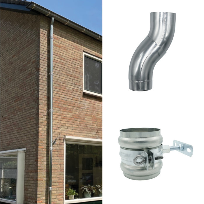 Nedzink Complete zinken regenpijp set 80mm – keuze uit 3 t/m 9,85 meter hoogte, met zinken beugels, RVS bevestiging en optionele sprongset