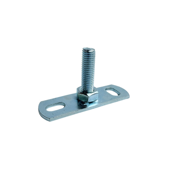 Gegalvaniseerde montageplaat M10 t.b.v. scharnierpijpbeugel inclusief draadeind M10x40 mm
