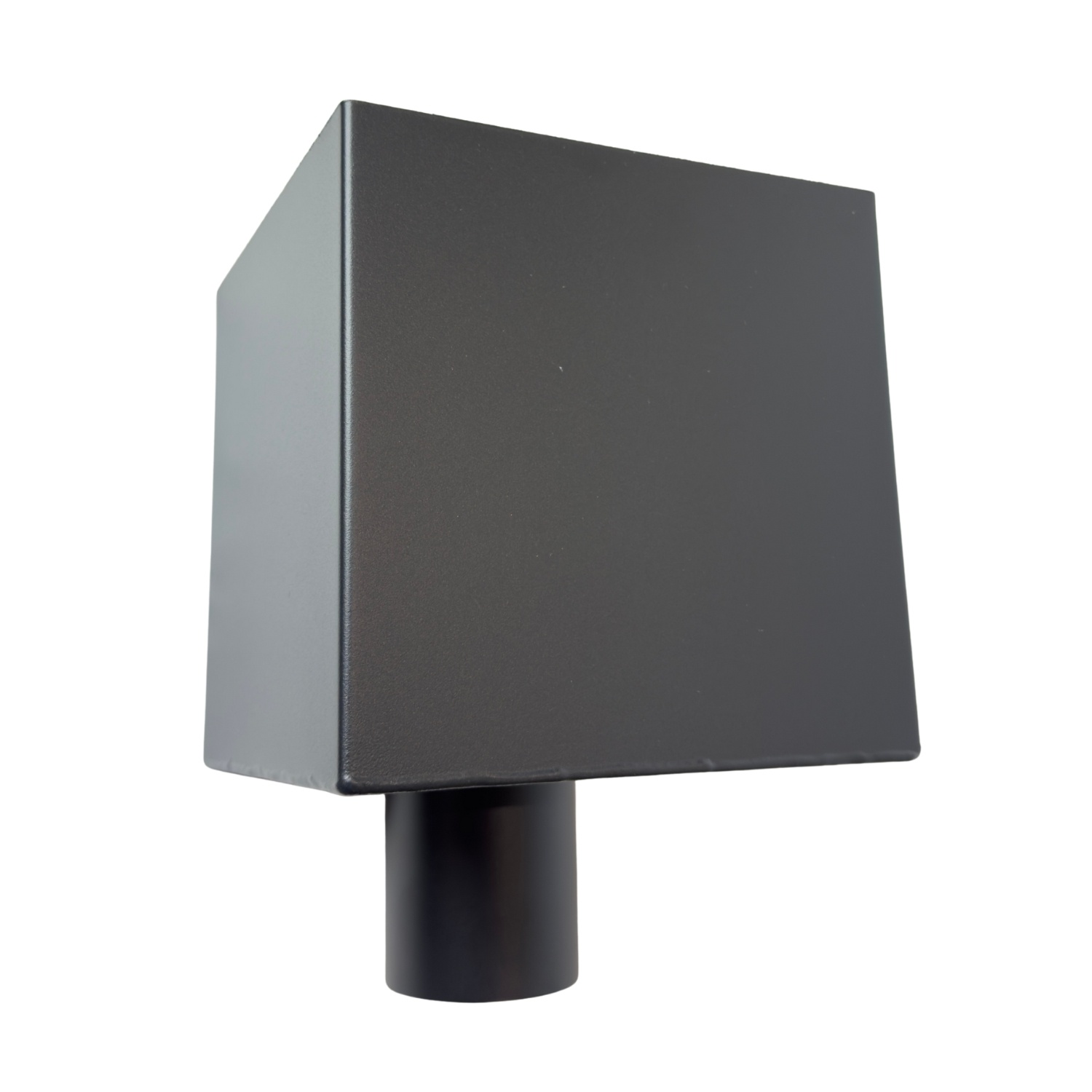 Kallos Aluminium vergaarbak Kubus 200x200 mm, uitloop rond 80 mm - antraciet RAL 7021 fijnstructuur (Kallos 2,0 mm)