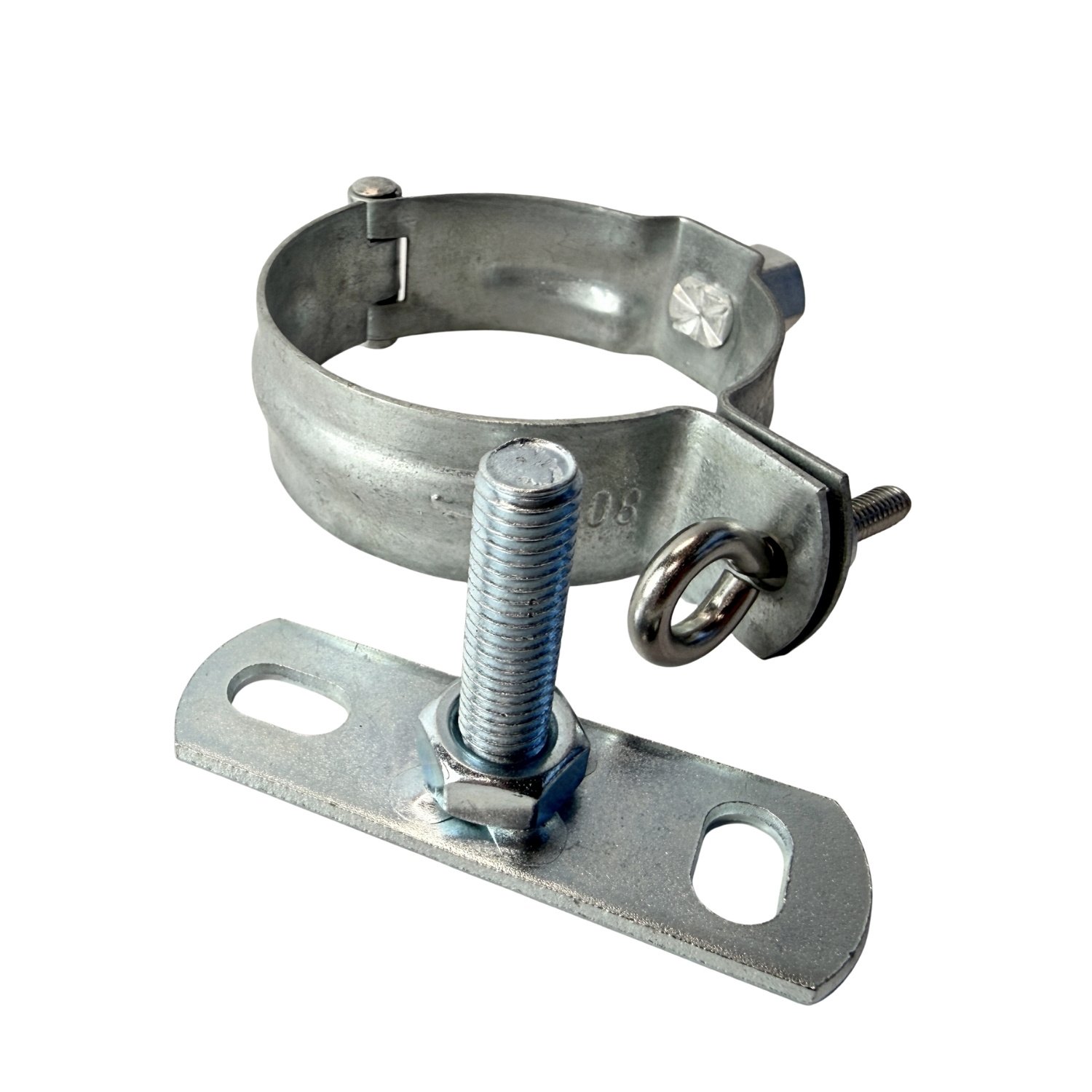 Scharnierbeugel gegalv. 80 mm. M8/M10 met montageplaatje en draadeind 40mm - SET