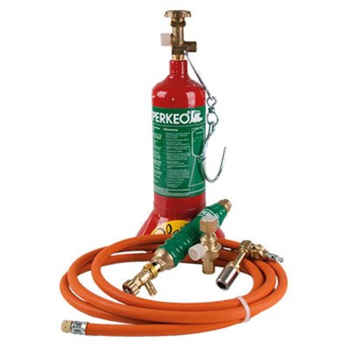 Perkeo PERKEO soldeerbout set PRO compleet - fles, ventiel, slang, handgreep, windkap open, branderkop en koperen bout 500 gram
