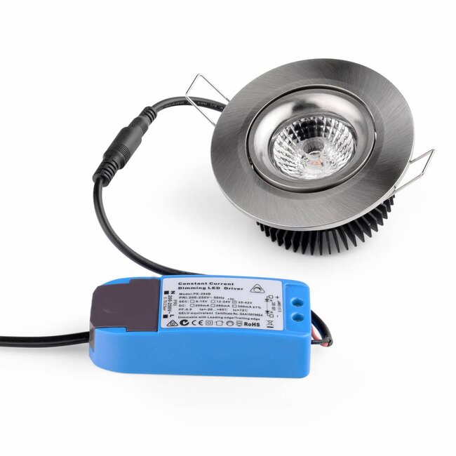 Set van 3 stuks Inbouw LEDspot Parijs, Warm wit licht, dimbaar, 8 Watt, kantelbaar, RVS