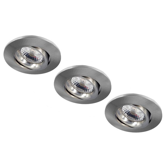 Set van 3 stuks Inbouw LEDspot Parijs, Warm wit licht, dimbaar, 8 Watt, kantelbaar, RVS