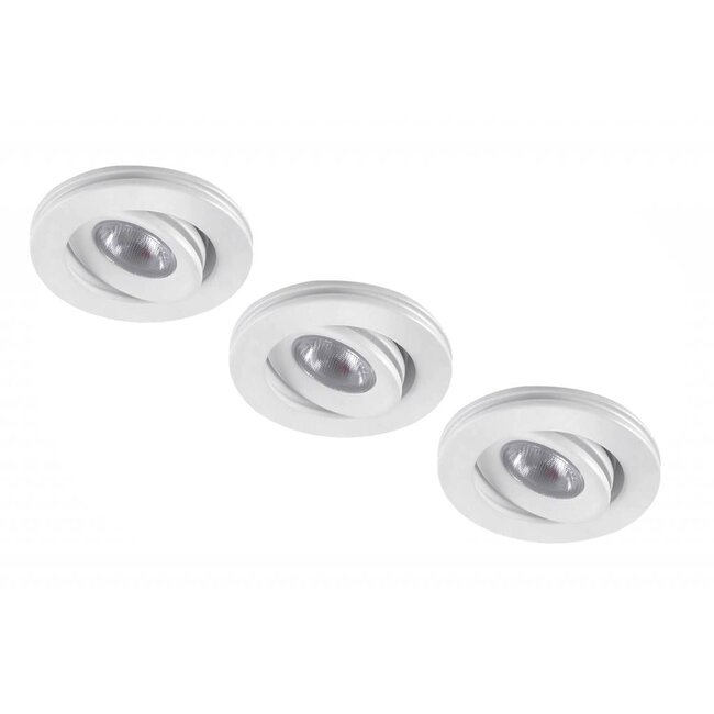 Set van 3 stuks dimbare mini inbouwLEDspot, warm wit, 1x3W Kantelbaar IP44 WITTE uitvoering