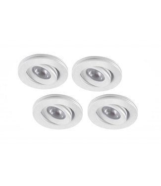 Set van 4 stuks dimbare mini inbouwLEDspot, warm wit, 1x3W Kantelbaar IP44 WIT