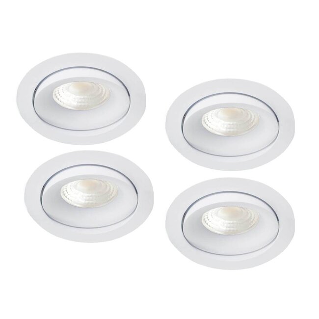 Set van 4 stuks inbouw Ledspot Kiel, 5 Watt, Warmwit, Dimbaar, 420 Lumen, kantelbaar, richtbaar. Witte uitvoering